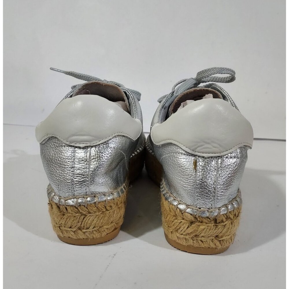 Steve Madden Silver Mars Platform Espadrill Laceup Full Leather Sneaker Shoe - Picture 10 of 12